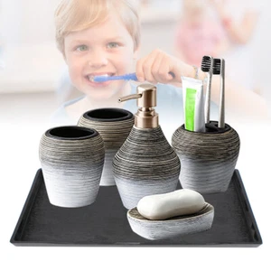 Ceramics Bathroom Accessories Set 6Piece Bath Ensemble for Decorative Countertop - Picture 1 of 11