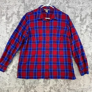 Duluth Trading Co Shirt Women Large Blue Red Button Free Swingin Flannel Ladies - Picture 1 of 9