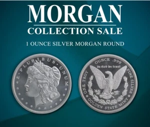 1 oz GSM - Morgan Dollar Tribute .999 moneta d'argento fine design vintage NUOVO - Foto 1 di 4
