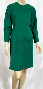 Vintage 70s Sabino Petite Grassy Green Faux Suede Sheath Dress M - Picture 1 of 6
