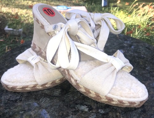 Nuovo sandalo UGG Amelie crema shearling intrecciato scamosciato espadrillas zeppa cravatta 10