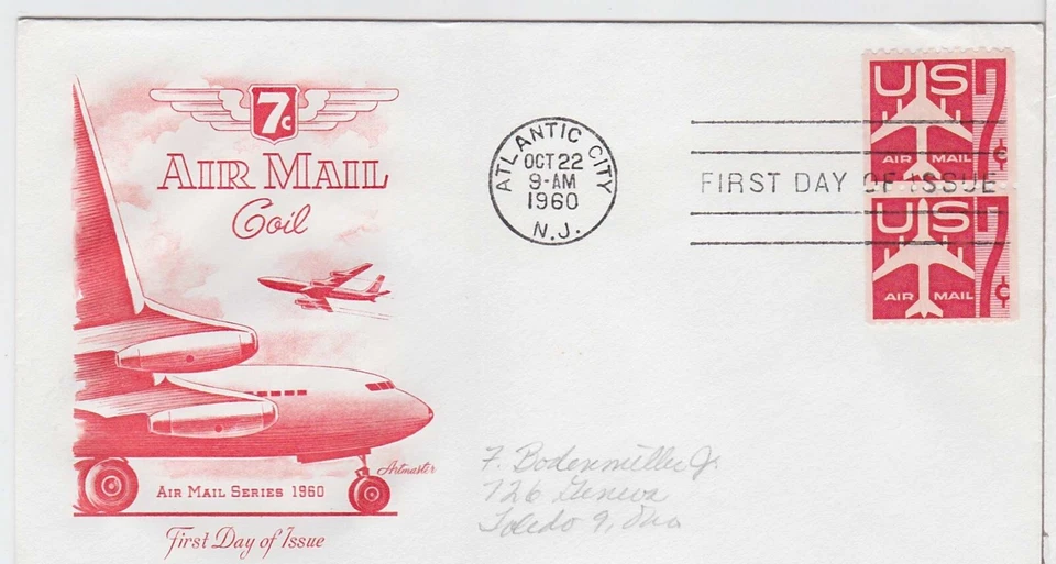 TurtlesTradingPost -  Airmail 7 Cent Jet  1960 #C61 Coil Pair- Artmaster FDC - Image 1 of 1