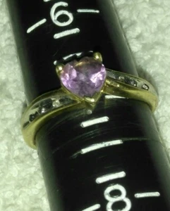 Heart Shape Genuine Amethyst Engagement  Ring 10K yellow Gold women size 7 - Picture 1 of 2