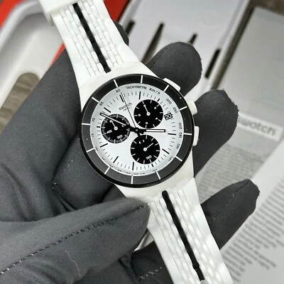 NUEVO✅ Reloj Swatch Originals PISTE NOIRE Blanco Silicona Cronógrafo Fecha SUSW407 Foto 1 de 4