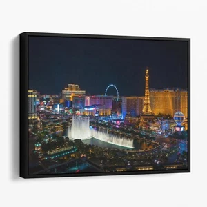 Las Vegas Nights Bellagio Fountain Nevada USA Canvas Wall Art Print - Picture 1 of 7
