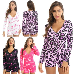Pigiama donna USA completo sexy scollo a V profondo pagliaccetto bodycon manica lunga pigiama pigiama - Foto 1 di 45