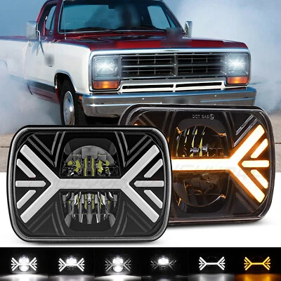 Pair 7x6" LED Headlights Hi-Lo Beam Lamp DRL for Nissan Pickup Hardbody 1983-97 - Image 1 of 4