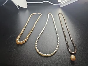 Mixed Lot Of 3 Pearl Necklace Tiny Beads Jewelry Vtg White , Cream, Champagne  - Picture 1 of 11