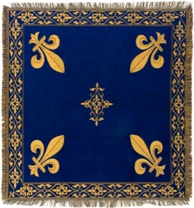 NEW 60" FLEUR DE LYS BLUE TABLE BELGIAN TAPESTRY THROW BED SPREAD 7103 - Picture 1 of 7
