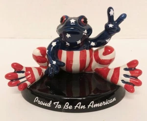 Westland Peace Frogs PROUD TO BE AN AMERICAN Figurine Patriotic Flag Froggy - Picture 1 of 4