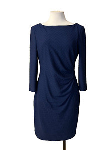 Chaps Ralph Lauren Dress 10 Blue 3/4 Long Sleeve Stretch Career Washable