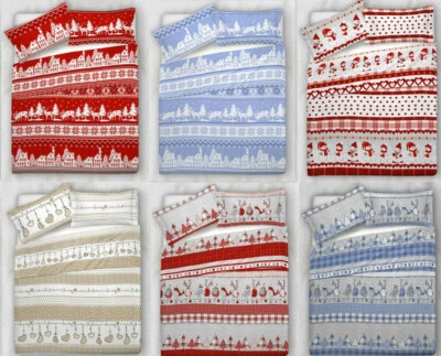 Completi Lenzuola Flanella 100% Caldo Cotone Montagne Tirolesi Cuori Renne Snow - Immagine 1 di 4