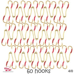 60 hooks Fish WOW!® Size 4/0 Gold 4x Strong Fishing Assist Hook hi-carbon steel - Picture 1 of 4