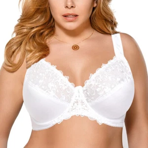 Women Minimizer Everyday Bra Underwire Full Cup Non-Padded Embroidery Lace Bras - Picture 1 of 53