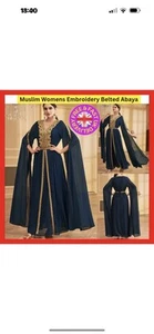 Muslim Womens Embroidery Belted Abaya - Picture 1 of 1