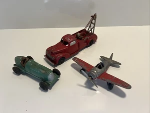 Hubley Kiddie Toy Lot Race Car, Towing Truck & War Airplane - Picture 1 of 17