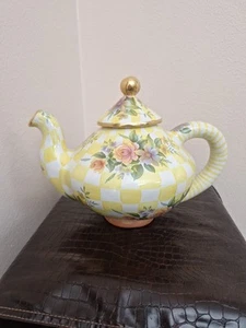 Vintage MacKenzie Childs LEMON CURD TEAPOT Art Pottery Honeymoon Yellow POT LID - Picture 1 of 9
