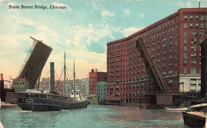 ILLINOIS POSTCARD: VIEW OF STATE STREET BRIDGE CHICAGO, IL - Picture 1 of 2