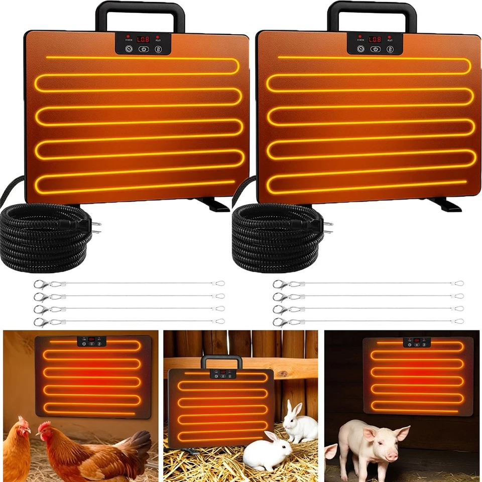 Paquete de 2 calentadores de gallinero 200 W calentador de gallinero calefacción panel plano para invierno Foto 1 de 4