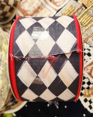 Mackenzie-Childs Courtly Harlequin Ribbon Red 3" × 10 YARDS New - Image 1 of 4