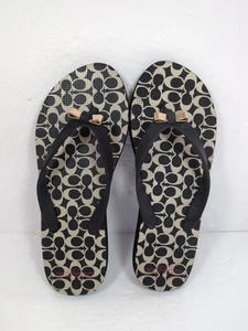 Coach Womens Amel Monogram Thong Flip Flop Rubber Bow Size 5-6 Beachy Black!! - Picture 1 of 12