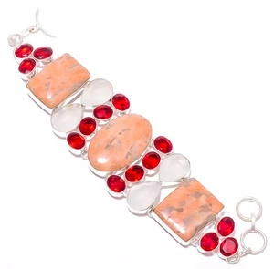 Brazalete Joyería Natural Rojo Aventurina y Granate Chapado en Plata 7-8" S2641 - Imagen 1 de 5