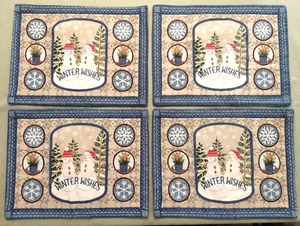 St. Nicholas Square Quilted Placemats Christmas Snowman Set of 4 - Picture 1 of 7