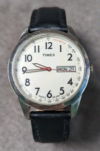 Timex Men's 36mm Silver Tone Quartz Watch Day/Date Black Bands White Dial - Picture 1 of 13
