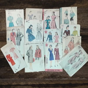 Lof ot 1940s Sewing Patterns UNCUT AND CUT Hollywood Advance New York PJs Dress - Picture 1 of 3