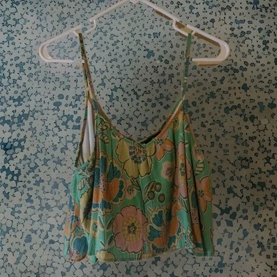 NWT Boho Floral Festival Cropped Tank Top With Adjustable Strap Jr Sz L - Image 1 of 4
