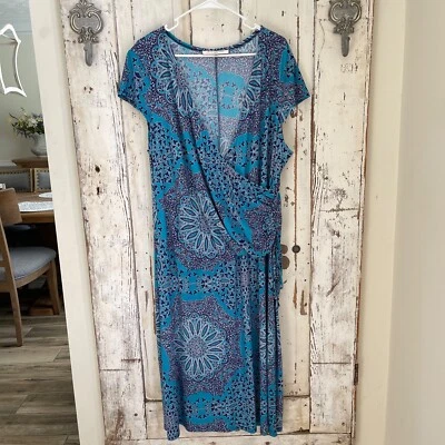 Vestido Evan Picone Talla 20 W Para Mujer Azul Marino Blanco Floral Midi Elegante Carrera Foto 1 de 4