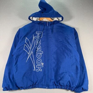 Vintage Reebok Parka Jacket Adult Medium Blue Fleece Lined Embroidered 90s - Picture 1 of 11