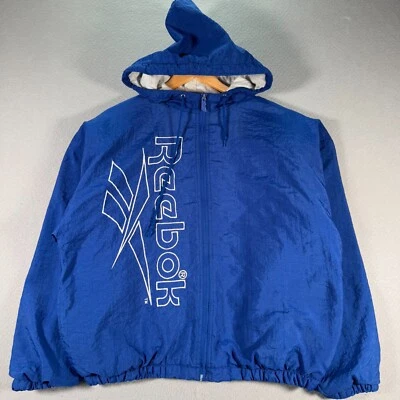 Vintage Reebok Parka Jacket Adult Medium Blue Fleece Lined Embroidered 90s - Image 1 of 4