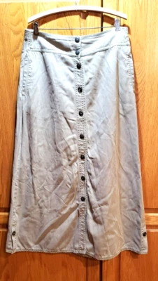 Falda De Colección David Dart Hecha en EE. UU. Talla L Sarga Caqui Longitud Midi Abotonada Foto 1 de 4