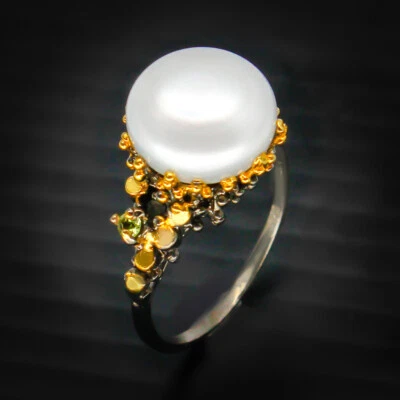 Handmade Jewelry Gift Natural  Pearl 925 Sterling  Silver ring / RVS47 - Image 1 of 3