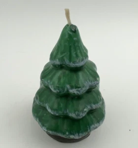 Vintage schneebedeckte grüne Weihnachtsbaumkerze 4,5" hoch - Bild 1 von 5