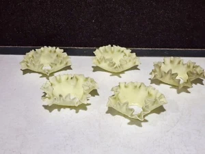 SET OF 5- Antique Swirl Custard Satin Uranium Glass Bobeche Ruffed Rim 4" - Picture 1 of 7
