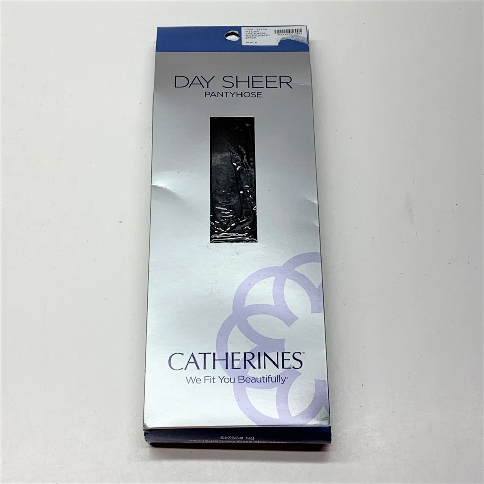Catherines Day Sheer Pantyhose Size D Black Hosiery 300-335 Lbs.