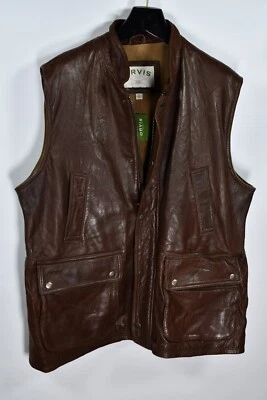 Orvis Munitions Men's Soft Lambskin Leather Vest Cognac Brown size L - Image 1 of 4