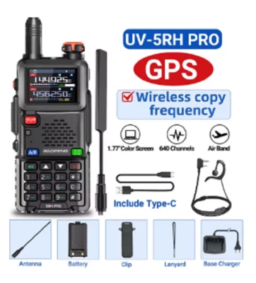 Baofeng UV-5RH PRO GPS Walkie Talkie 6 Band GPS Ham 2 Way Radio GMRS 10W TYPE C
