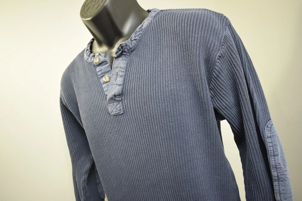 Territory Ahead Knitted Henley Sweater Blue Elbow Pads Long Sleeve Mens Medium - Image 1 of 4