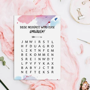 Postkarte "Wir bekommen ein Baby" Karte Buchstabensalat Schwangerschaft verkünde - Bild 1 von 6