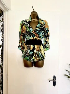 RINASCIMENTO size S 8 Colourful Multicolour Black Floral Satin Wrap Blouse Top - Picture 1 of 9