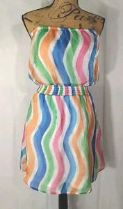 Versona Womens Wavy Multicolor Stripe Strapless Chiffon Dress Size M - Picture 1 of 8