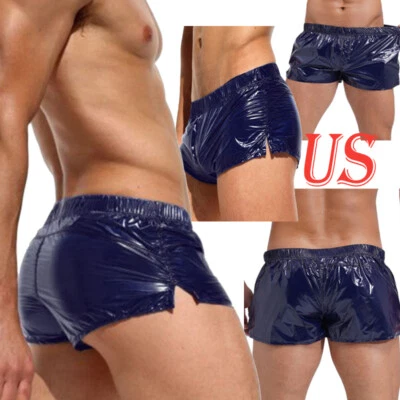 Men Shiny Metallic Boxer Shorts Glossy Swimwear Low Rise Trunks Rave Clubwear - Image 1 of 4