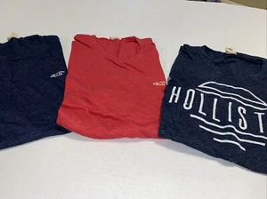 New Hollister Mens Short Sleeve T-Shirt Size Large Lot Of 3 Dark blue, Red - Picture 1 of 11