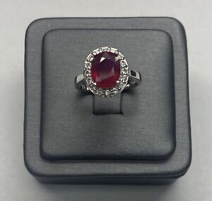 D’Joy Sterling silver Diamond Ruby Rhodium plated ring 003