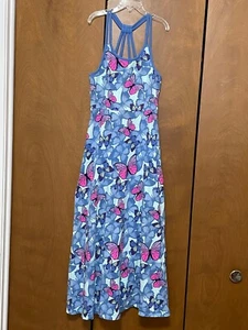 SO Strappy Maxi Long Blue Pink Butterfly Summer Print Dress Girls 12 - Picture 1 of 8