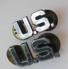 2 US ARMY OFFICERS "US" LETTERS COLLAR LAPEL PINS