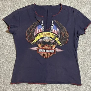 Vintage Harley Davidson Women's Motorcycle Distressed Tshirt Eagle USA No Tag - Picture 1 of 3